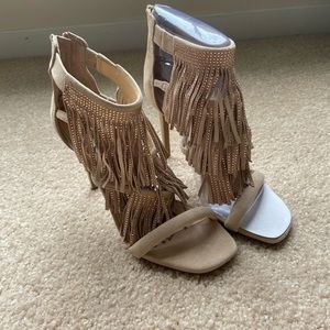Steve Madden Suede Heels Fringe With Gold Accents